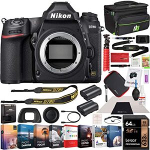 nikon d780 full frame dslr digital slr 4k fx format camera body bundle with photo and video professional editing software kit, deco gear camera bag, 2x rechargeable battery, 64gb card & accessories