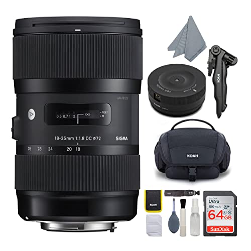 Sigma 18-35mm F1.8 Art DC HSM Lens for Canon DSLR Cameras (210101) USB Dock + 64GB SD Card & Advanced Holiday Photo & Travel Bundle (6 Items)