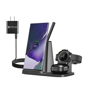 wireless charger 4 in 1 qi-certified fast charging station for samsung galaxy watch 5 pro/4/3/active 2/gear s3/sport, charge stand dock for note 20/note 10/s22/s21/s10/s20,buds