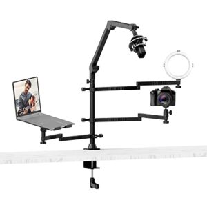 Home Stream Camera Desk Mount - LS21 Desktop Overhead Camera Mount Flexible Microphone Boom Arm + Laptop Stand Mount + 2 Extension Magic Arm for Webcam DSLR Ring Light Laptop Mic