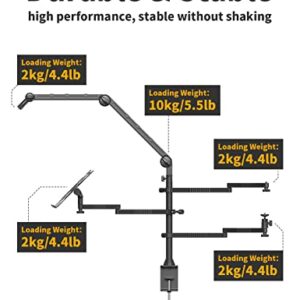 Home Stream Camera Desk Mount - LS21 Desktop Overhead Camera Mount Flexible Microphone Boom Arm + Laptop Stand Mount + 2 Extension Magic Arm for Webcam DSLR Ring Light Laptop Mic