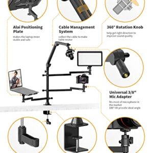 Home Stream Camera Desk Mount - LS21 Desktop Overhead Camera Mount Flexible Microphone Boom Arm + Laptop Stand Mount + 2 Extension Magic Arm for Webcam DSLR Ring Light Laptop Mic