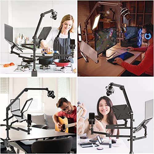 Home Stream Camera Desk Mount - LS21 Desktop Overhead Camera Mount Flexible Microphone Boom Arm + Laptop Stand Mount + 2 Extension Magic Arm for Webcam DSLR Ring Light Laptop Mic