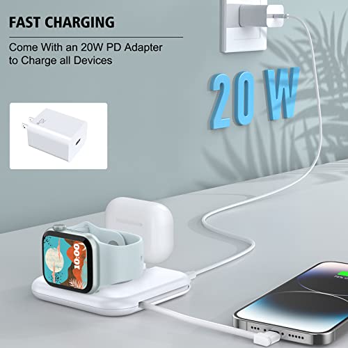 Charging Station for Multiple Devices Apple - 3 in1 Charger Pad with 20W PD Adapter Compatible with iPhone 14 13 12 11 Pro Max XS XR 8 7 6s 6 Wireless Charger Stand for Apple Watch AirPods Series