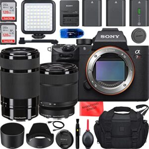sony a7r iii mirrorless camera with fe 28-70mm, e 55-210mm lens bundle + accessories (256gb high speed memory, 3 batteries, led light, gadget bag and more) ilce7rm3/b