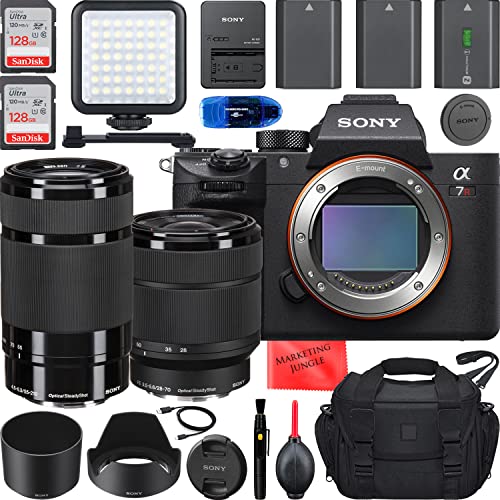 Sony a7R III Mirrorless Camera with FE 28-70mm, E 55-210mm Lens Bundle + Accessories (256Gb High Speed Memory, 3 Batteries, LED Light, Gadget Bag and More) ILCE7RM3/B