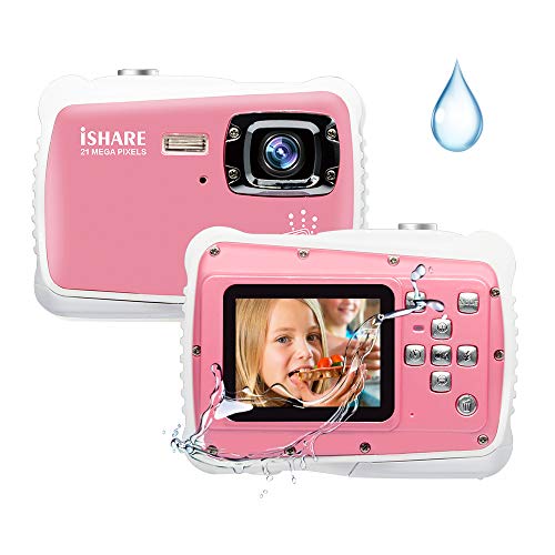 Kids Camera,21MP HD 3M Waterproof Digital Camera Kids,Kids Waterproof Camera 2.0 Inch LCD Display,8X Digital Zoom,Flash and Mic for Kids Boys Girls Gift(Pink)