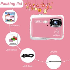 Kids Camera,21MP HD 3M Waterproof Digital Camera Kids,Kids Waterproof Camera 2.0 Inch LCD Display,8X Digital Zoom,Flash and Mic for Kids Boys Girls Gift(Pink)