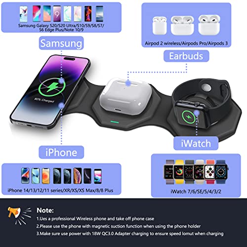 Wireless Charger 3 in 1,Magnetic Foldable 3 in 1 Charging Station for Multiple Apple Devices,Wireless Charging Pad Dock for iPhone14 13 12 11 Pro Max Plus,AirPods 3 2 Pro,Apple Watch