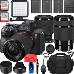sony a7s iii mirrorless camera with fe 28-70mm, e 55-210mm lens bundle + accessories (256gb high speed memory, 3 batteries, led light, gadget bag and more) ilce7sm3/b