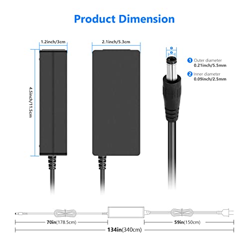 Neewer AC 100-240V to DC 12V 5A 60W Power Supply Adapter with 6.5 feet/2 Meters Power Cable Compatible with 660 960 LED Video Light and Max. 12V 5A 60W Ring Light, UL Listed (US Plug)