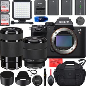 sony a7r iva mirrorless camera with fe 28-70mm, e 55-210mm lens bundle + accessories (256gb high speed memory, 3 batteries, led light, gadget bag and more) ilce7rm4a/b