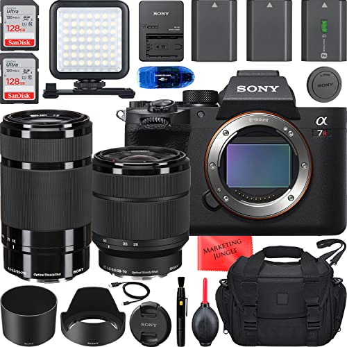 Sony a7R IVA Mirrorless Camera with FE 28-70mm, E 55-210mm Lens Bundle + Accessories (256Gb High Speed Memory, 3 Batteries, LED Light, Gadget Bag and More) ILCE7RM4A/B