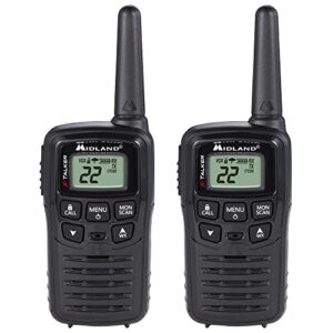 midland – t10 x-talker, 22 channel frs walkie talkies – extended range two way radios, 38 privacy codes & noaa weather alert (pair pack) (black)