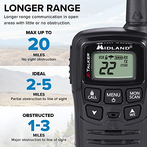 Midland - T10 X-TALKER, 22 Channel FRS Walkie Talkies - Extended Range Two Way Radios, 38 Privacy Codes & NOAA Weather Alert (Pair Pack) (Black)