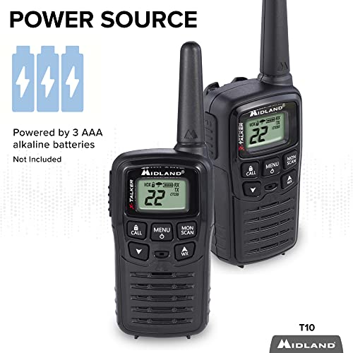 Midland - T10 X-TALKER, 22 Channel FRS Walkie Talkies - Extended Range Two Way Radios, 38 Privacy Codes & NOAA Weather Alert (Pair Pack) (Black)