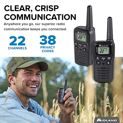 Midland - T10 X-TALKER, 22 Channel FRS Walkie Talkies - Extended Range Two Way Radios, 38 Privacy Codes & NOAA Weather Alert (Pair Pack) (Black)