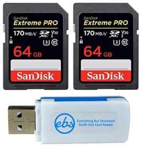 sandisk 64gb (two pack) extreme pro memory card (sdsdxxy-064g-gn4in) sdxc 4k v30 uhs-i with everything but stromboli (tm) combo reader