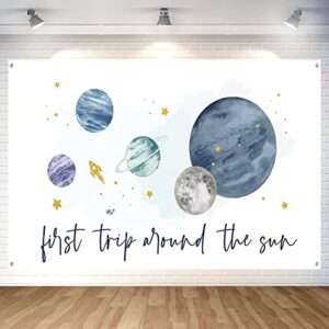 yanuts first trip around the sun space backdrop 1st birthday party supplies extra large planets background banner baby shower party decor 6×3.6ft, blue