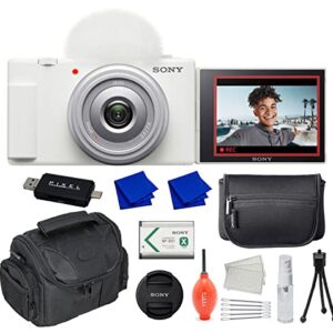 Sony ZV-1F Vlogging Camera (White) Bundle with Camera Pouch, Gadget Bag, Starter Kit & More, Black