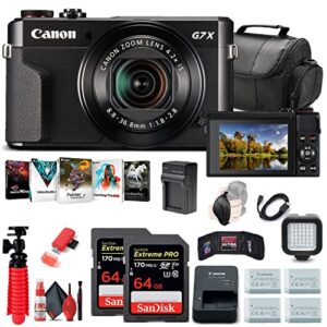 canon powershot g7 x mark ii digital camera (1066c001), 2 x 64gb cards, 3 x replacement nb13l batteries, corel photo software, charger, card reader, led light, soft bag + more (renewed)