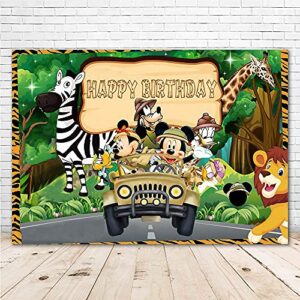 youran mickey mouse jungle safari party themed backdrop 7×5 happy birthday go wild safari mickey mouse truck background for kids 1st birthday vinyl birthday party banner