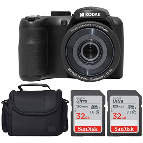 Kodak PIXPRO AZ255 Digital Camera + SanDisk 32GB Memory Card (2) + Digital Camera/Video Case (Black)