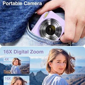 Digital Camera, Zostuic 2.7K Autofocus 48MP Kids Camera with 32 GB Card 16X Zoom Compact Portable Mini Toy Cameras Christmas Birthday Festival Gift for Kid Children Teens Girls Boys(Purple)