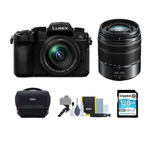 panasonic lumix g95 20.3 megapixel mirrorless camera with 12-60mm f3.5-5.6 lens bundle with panasonic lumix 45-150mm f4.0-5.6 g vario lens, 128gb sdxc memory card, and camera gadget bag (4 items)