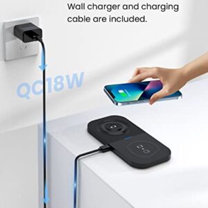 Dual Wireless Charger for iPhone and Watch,Duo Charging Pad for Apple Watch 8/7/6/SE/5/4/3/2, iPhone 14/13/12/11/X/8/SE Series.