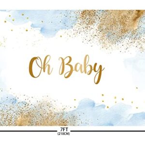 Sendy 7x5ft Oh Baby Backdrop for Boys Watercolor Pastel Photography Background Blue Clouds Gold Glitter Baby Shower Party Decorations Cake Table Banner Supplies Photo Studio Props