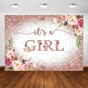 avezano rose gold baby shower backdrop for girls party blush pink floral it’s a girl baby shower photography background rose gold glitters confetti decoration photoshoot events banner (7x5ft)