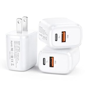 3-pack fast charging block, upgraded 20w usb c wall charger block, dual port pd power delivery type c charge adapter brick for iphone 13/12/11 /pro/max/mini/ipad/samsung galaxy, watch series 7（white）