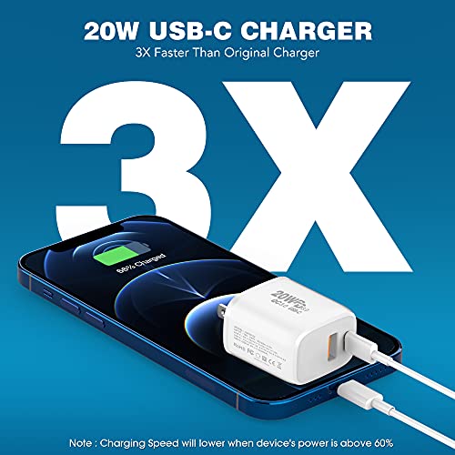 3-Pack Fast Charging Block, Upgraded 20W USB C Wall Charger Block, Dual Port PD Power Delivery Type C Charge Adapter Brick for iPhone 13/12/11 /Pro/Max/Mini/iPad/Samsung Galaxy, Watch Series 7（White）