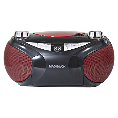 Magnavox MD6949 Portable Top Loading CD Boombox with AM/FM Stereo Radio and Bluetooth Wireless Technology in Red and Black | CD-R/CD-RW Compatible | LED Display |