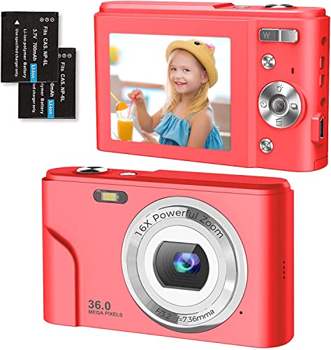 TOBERTO HD 1080P Digital Camera, 36MP 16X Digital Zoom Vlogging Mini Camera with LCD, Digital Point and Shoot Camera Video Camera, for Kids Students Beginners Beauty Face