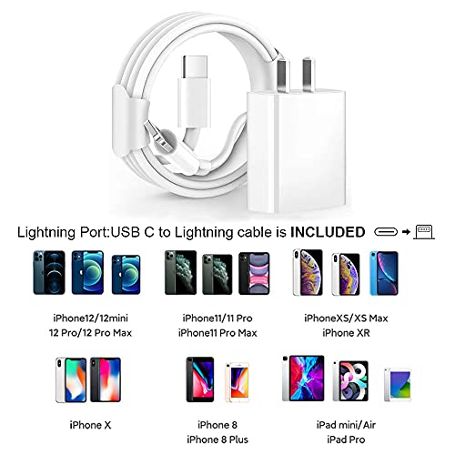 iPhone Fast Charger, [Apple MFi Certified] 20W PD USB C Wall Charger Block Power Adapter with 6FT Type C to Lightning Cable Cord for iPhone 14/14 Pro Max/13/13Pro/12/12 Pro Max/11/11Pro/XS/XR/X