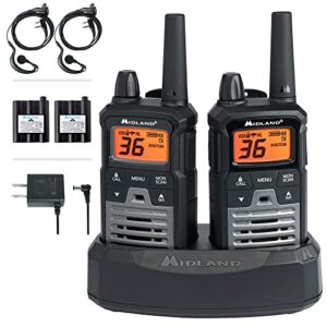 midland t290vp4 x-talker gmrs long range walkie talkie – two way radio with noaa weather scan + alert, and 121 privacy codes (black/silver, 2 radios)