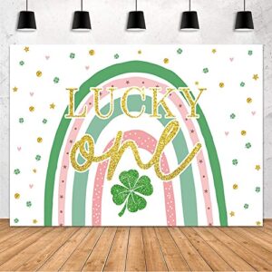 mehofond lucky one backdrop st. patrick’s day 1st birthday backdrop lucky charm shamrock 1st birthday party decorations supplies green clover rainbow photography background vinyl 7x5ft