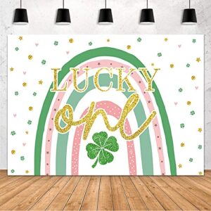 MEHOFOND Lucky One Backdrop St. Patrick's Day 1st Birthday Backdrop Lucky Charm Shamrock 1st Birthday Party Decorations Supplies Green Clover Rainbow Photography Background Vinyl 7x5ft