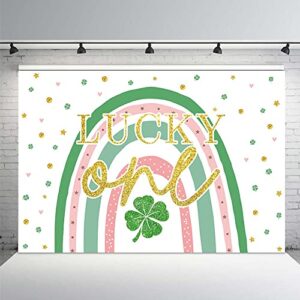 MEHOFOND Lucky One Backdrop St. Patrick's Day 1st Birthday Backdrop Lucky Charm Shamrock 1st Birthday Party Decorations Supplies Green Clover Rainbow Photography Background Vinyl 7x5ft