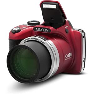 Minolta MN53Z-R Pro Shot 16MP Digital Camera with 53x Optical Zoom, Red Bundle with Lexar Professional 633x 64GB UHS-1 Class 10 SDXC Memory Card and Deco Gear Camera Bag (Small) with Accessory Kit