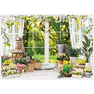 allenjoy 84″ x 59″ spring window scenery backdrop for photography nature forest landscape sunshine easter garden photo background newborn baby photoshoot props