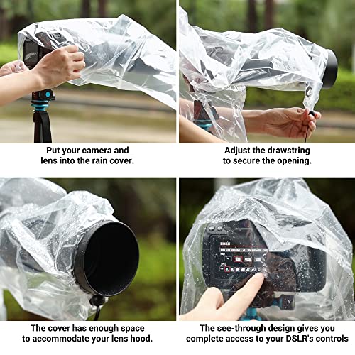 DSLR Camera Rain Cover JJC Rain Coat Sleeve Protector for Canon Nikon Fujifilm Sony Olympus Panasonic Pentax Sigma with a Lens up to 18" PE Material Clear See-Through(2 Pack)