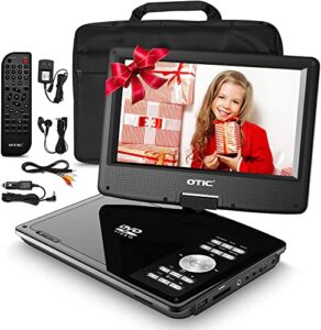 otic 12″ portable dvd player with bluetooth function, 10.1″ hd swivel display screen, 5 hour rechargeable battery, support cd/dvd/sd card/usb, car headrest case, car charger