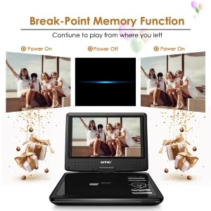 OTIC 12" Portable DVD Player with Bluetooth Function, 10.1" HD Swivel Display Screen, 5 Hour Rechargeable Battery, Support CD/DVD/SD Card/USB, Car Headrest Case, Car Charger