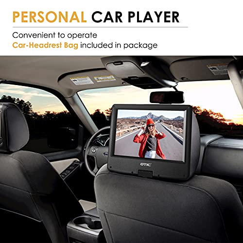 OTIC 12" Portable DVD Player with Bluetooth Function, 10.1" HD Swivel Display Screen, 5 Hour Rechargeable Battery, Support CD/DVD/SD Card/USB, Car Headrest Case, Car Charger