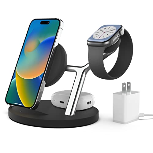 Wireless Charging Station,ZECHIN 3 in 1 Wireless Charger for iPhone 14/13/12/11/Pro/Max/XS/XR/X/8/Plus, Fast Wireless Charging Stand Dock for Apple Watch Series & Airpods(Black)