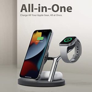 Wireless Charging Station,ZECHIN 3 in 1 Wireless Charger for iPhone 14/13/12/11/Pro/Max/XS/XR/X/8/Plus, Fast Wireless Charging Stand Dock for Apple Watch Series & Airpods(Black)