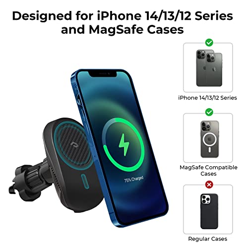 PITAKA Magsafe Car Mount for iPhone 14/13 Series, Air Vent Phone Holder for Car with Cooling Fan, 360 Degree Rotation, [MagEZ Car Mount Pro] Compatible with MagEZ Case for Galaxy S23/S22 Series